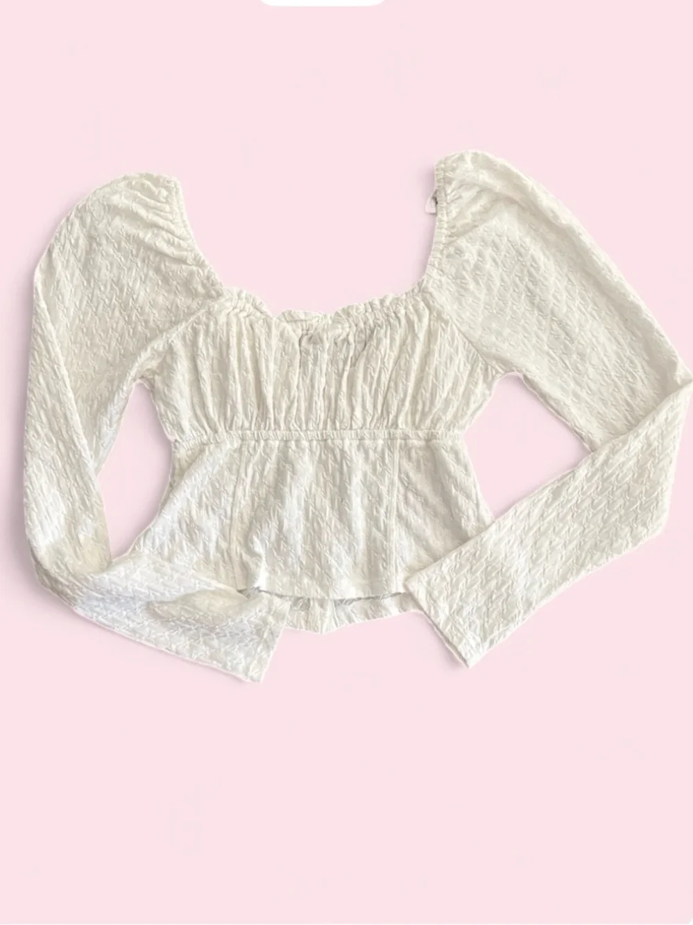 Free People Ladybug Milkmaid White Textured Long-Sleeve Crop Top - Large